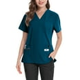 thumbnail image 4 of Qwertyu Plus Size Scrubs for Women Stretch, V-Neck Scrub Top with Solid Color, 3-Pocket Working Uniform Tops for Women Turquoise S, 4 of 6