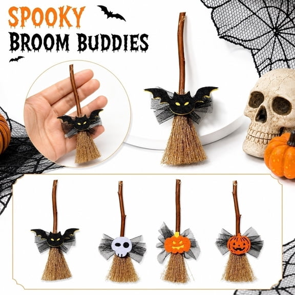 Halloween Indoor Decor, 20 Pcs 15X6 Inch Witches Broom Halloween Decoration Set, Hanging Halloween Decor, Halloween Party Decorations, Detailed Bat Accent Mini Brooms Perfect for