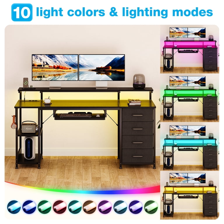 Casacomoda 55" Gaming Desk With LED Lights and Power Outlets photo 4