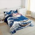 thumbnail image 3 of jejeloiu Japanese Ukiyo-E Queen Comforter Set,Ocean Sea Waves Bedding Sets,Pink Cherry Blossom Bedding Comforter Set For Teens,Ultra Soft Home Decor Reversible,3pcs, 3 of 8