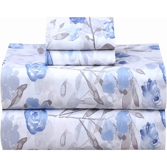 100% Cotton Percale Sheets King Size Deep Pocket 16 Inch Crisp Cooling 4 Piece Set Color Monotones