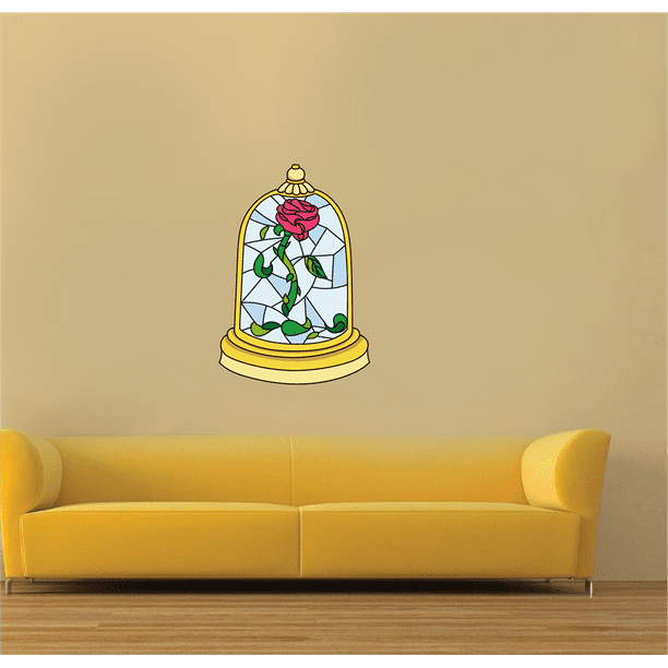 Rose Stained Glass Beauty And The Beast Cartoon Decors Wall Sticker Art Design Decal For Girls Boys Kids Room Bedroom Nursery Kindergarten Home Decor Stickers Wall Art Vinyl Decoration x18 Inch