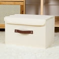 thumbnail image 4 of Foldable Fabric Storage Bin With Handle Lid Large Collapsible Box Basket For Home Organizer, 2 Packs, Beige, 4 of 9