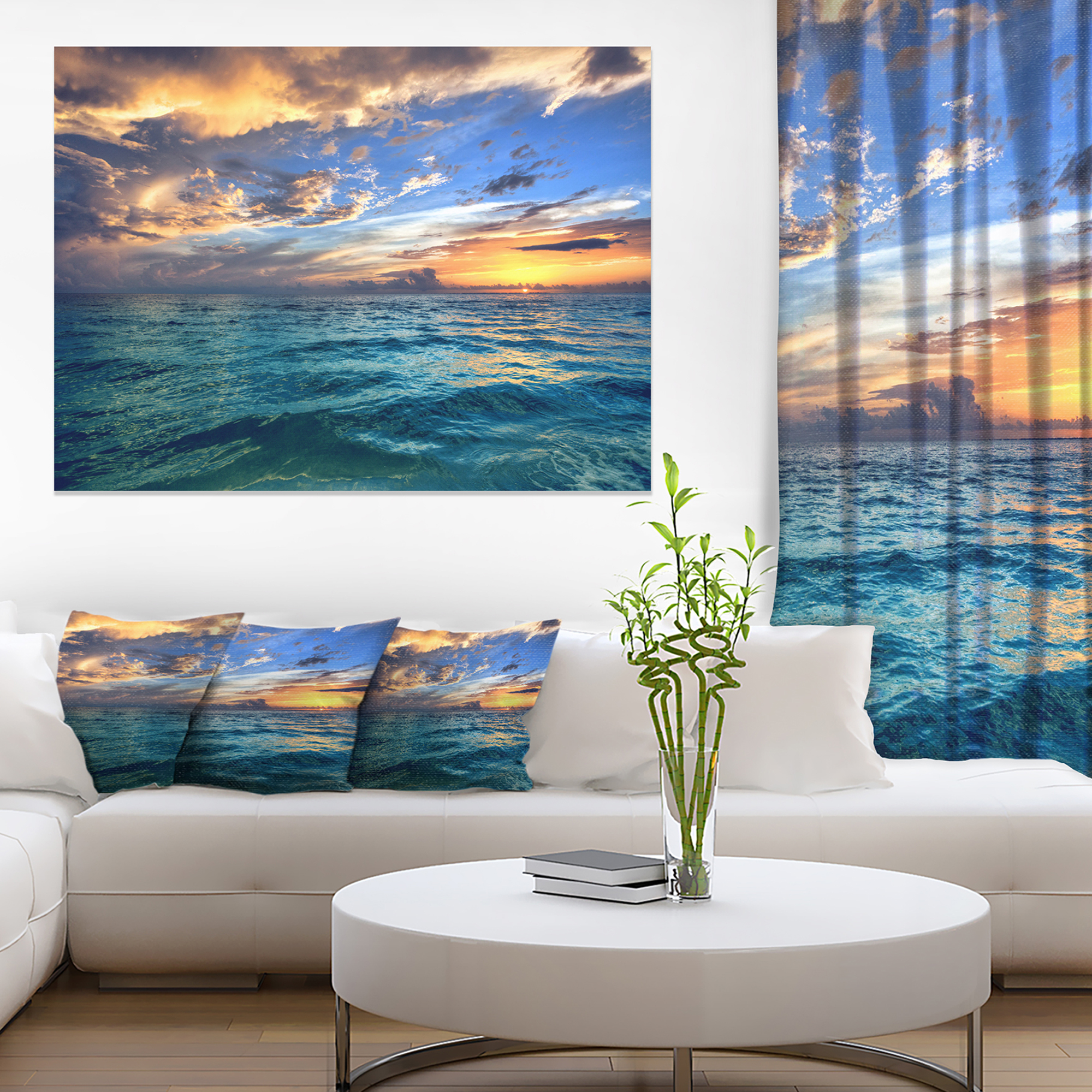 Designart 'Exotic Tropical Beach at Sunset ' Modern Seashore Canvas Art