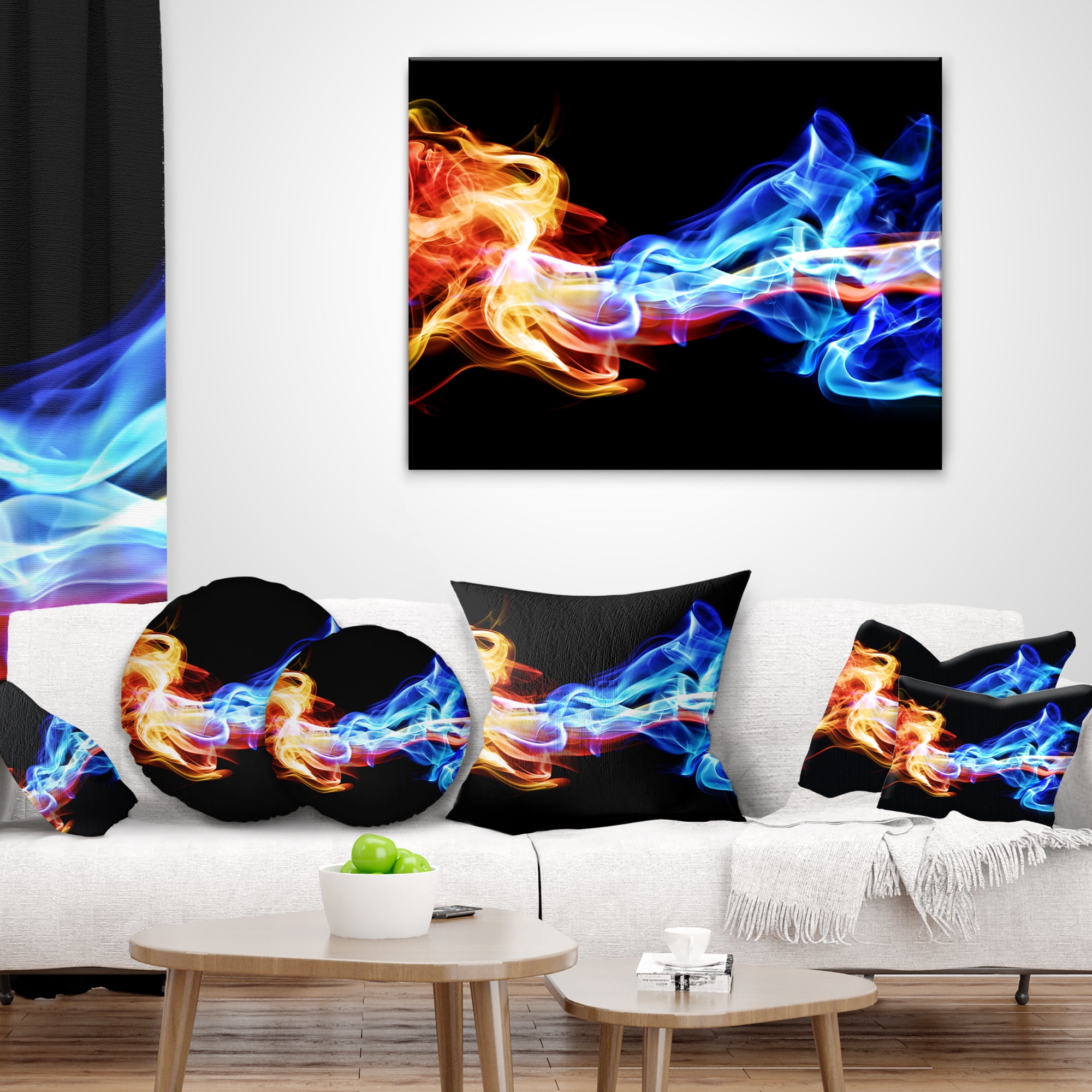 Designart Red and Blue Smoke Abstract - Abstract Throw Pillow - 18x18