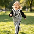 thumbnail image 3 of Pandaie Big Bow Embroidery Sweatsuit for Toddler Girls Raglan Doll Neck Sweet Clothes Outfit 3T 4T 5T 6T Kids School Pullover Tracksuit Grey,6 Years, 3 of 7