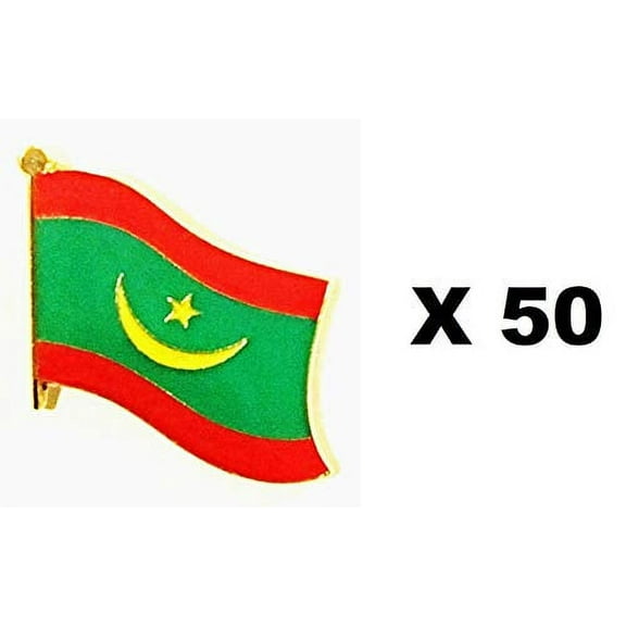 Pack of 50 Mauritania World Flag Lapel Pins, Fifty Mauritanian Hat Tie Pin Badges