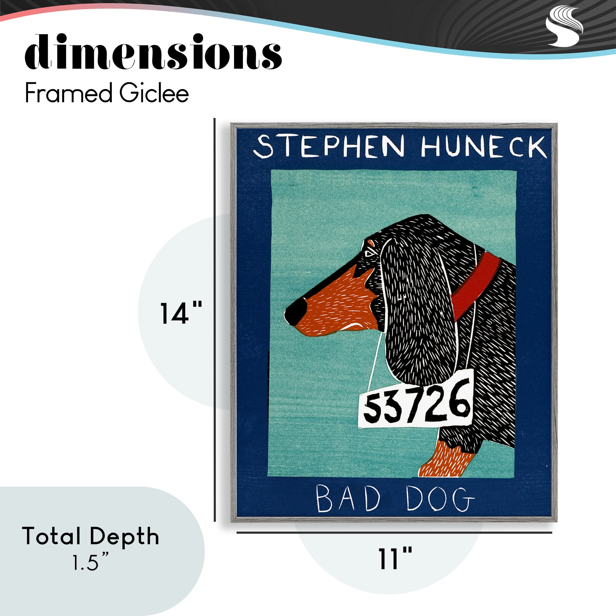 Bad Dog Dachshund Gray Framed Giclee Art, design by Stephen Huneck
