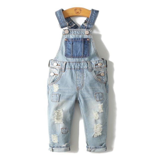Overoles Vaquero Lindo y Delgado Denim Rasgado Para Niña,KIDSCOOL SPACE, 18-24 Meses