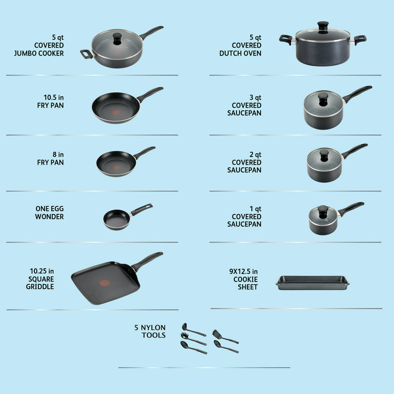 T-Fal Essentials 20-pc. Aluminum Non-Stick Kitchen Pots Cookware Set Gray