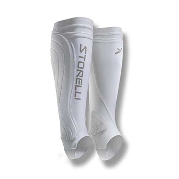 Storelli BodyShield Leg Guards, Premium Compression Shin Guard Sleeves for Soccer Players, Impact Protection, UV-Resistant, Sweat-Wicking, Unisex, 1 Pair, White, Youth Large