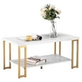 thumbnail image 5 of Tcbosik Modern 2-Tiers Coffee Table with Sturdy Gold Metal Frame and White MDF Top for Living Room, 39.73"L x 20.08"W x 18.11"H, 5 of 10