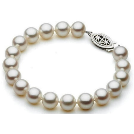 - Genuine 8.5-9mm White Freshwater Cultured Round Pearl 7 Inch Bracelet In 925 Sterling Silver