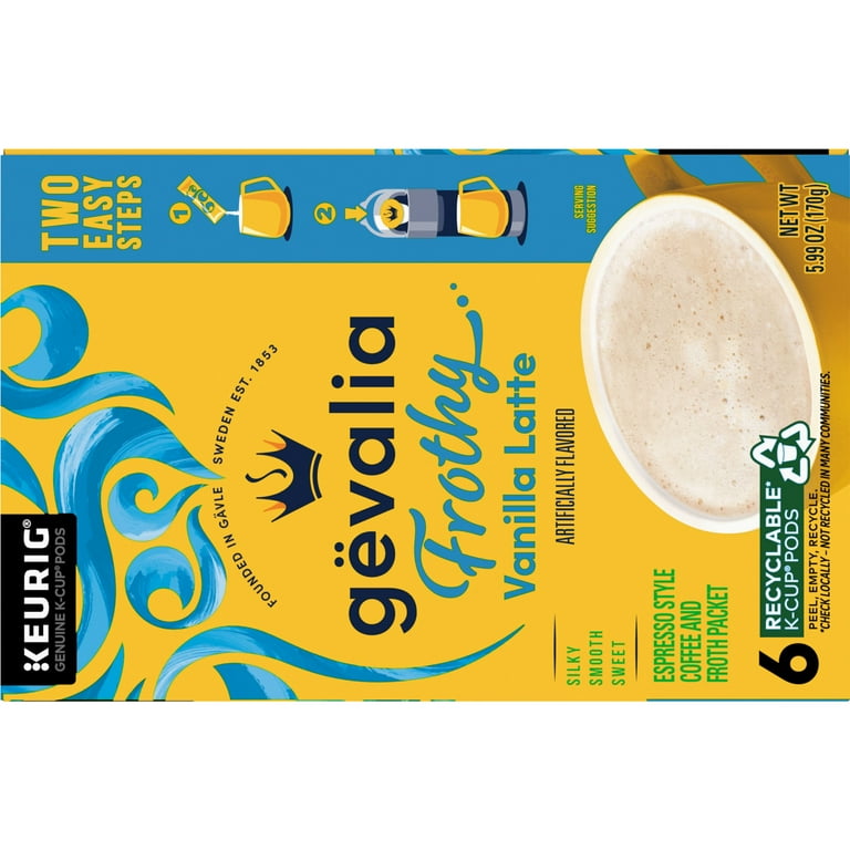 Gevalia Vanilla Latte Espresso K-Cup Coffee Pods with Milk Froth