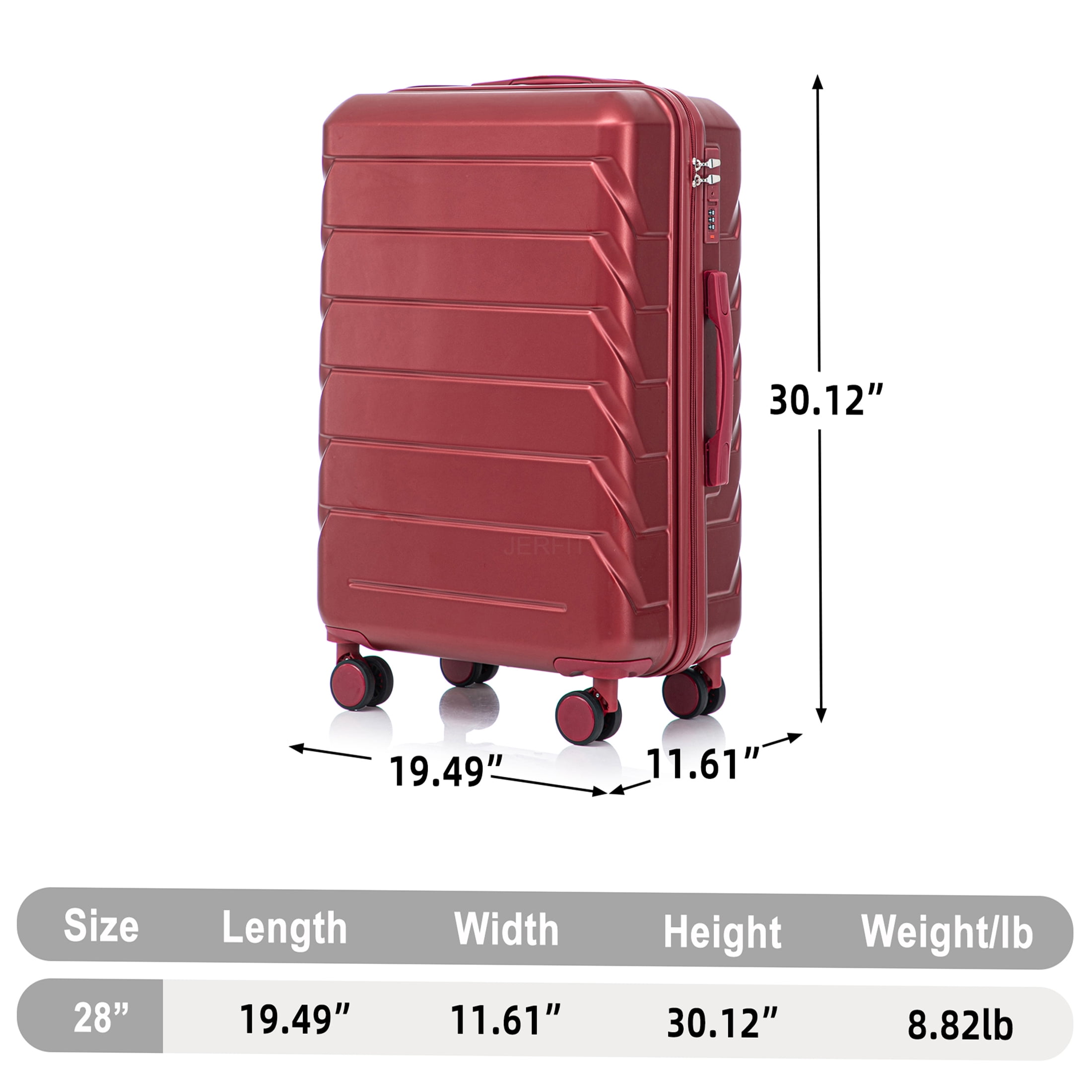JERFIT 28" Large Checked Luggage Suitcase with 360° Spinner Wheels, TSA Lock, Hard Shell ABS, Wine Red - Ideal for Long Travel