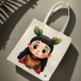 thumbnail image 2 of Cute Cartoon Girl Tote Bag - Canvas Multifunctional Reusable Shopping Bag for Parties Travel & Shopping - Cheerful Design with Expressive Eyes & Ponytails, 2 of 6