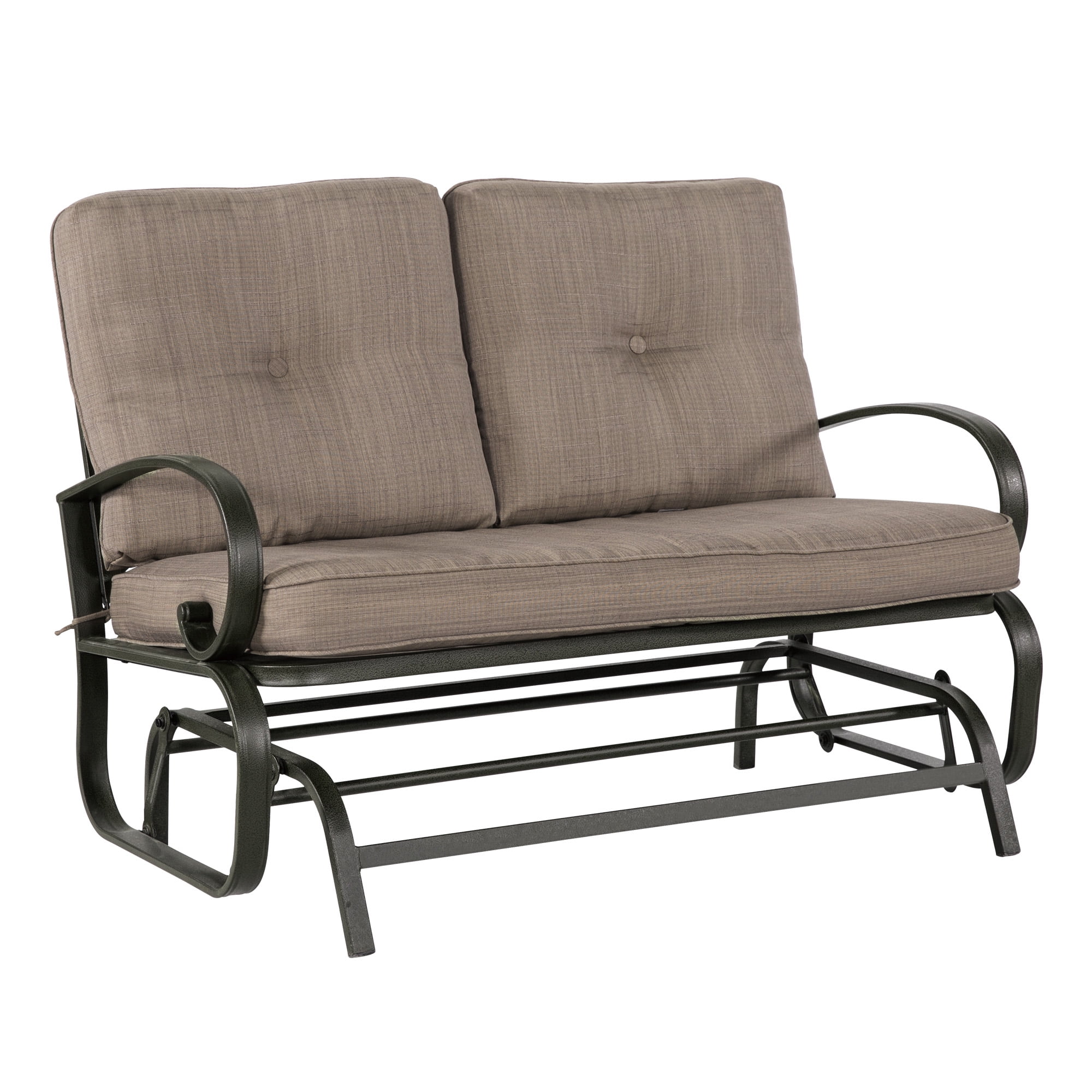 Beige Walsunny Loveseat Outdoor Patio Glider Rocking Bench,Porch Furniture Glider,Wrought Iron Chair Set with Cushion 