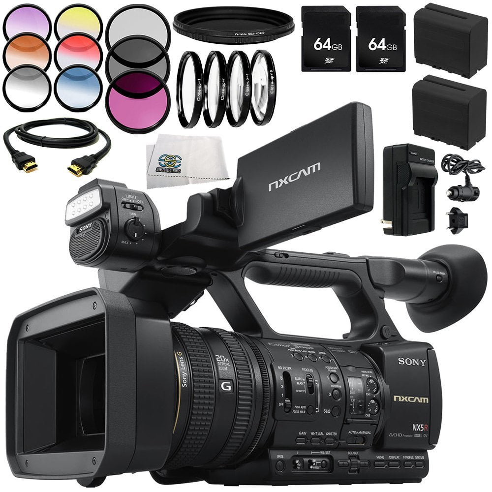 Sony HXR-NX200 PAL 4K HD NXCAM Professional Camcorder with Essential Accessory Bundle – Includes: 2X Extended Life Replacement Batteries 160 LED Video Light More 3PC Filter Set 72” Tripod 