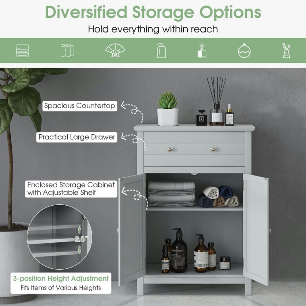 Finihen Bathroom Storage Cabinet, Bathroom Floor Cabinet, Wooden Bathroom Floor Cabinet with Drawer and Adjustable Shelf, for Bathroom, Living Room, Bedroom, Kitchen, Gray Finihen Bathroom Storage Cabinet, Bathroom Floor Cabinet, Wooden Bathroom Floor Cabinet with Drawer and Adjustable Shelf, for Bathroom, Living Room, Bedroom, Kitchen, Gray
