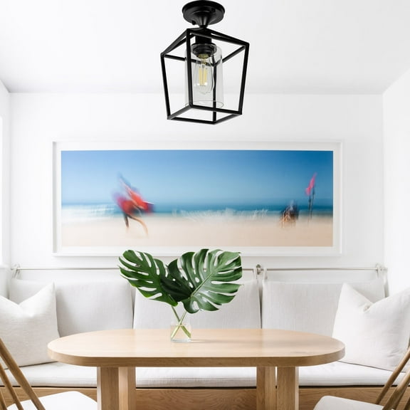 YANSUN 1 - Light Caged Geometric Semi Flush Mount With Glass Shade,Farmhouse Celling Lighting for Kitchen Islands, Corridors and Entrances Lighting