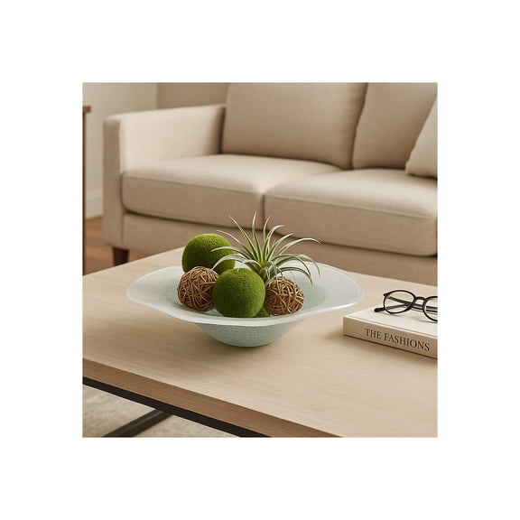 Modern Ripple Edge Glass Decorative Bowl for Coffee Table - Luxury Kitchen Counter Decor, Key Bowl, or Candy Bowl - Perfect Centerpiece Table Decorations and Home Decor Accents - 2", Blue & White