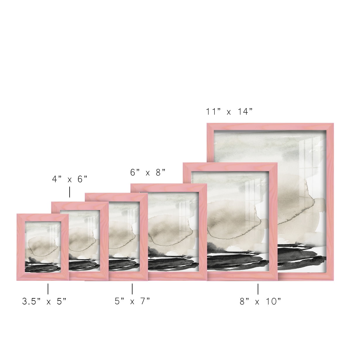 Ebony Horizon Triptych II - Framed Print w/glass - Sunset Pink