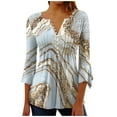 thumbnail image 2 of DPTALR Women's Casual Trumpet 3/4 Sleeve Printed Buttoned Basic Ruched Corset Tunic Tops Pleated T-shirts Blouses, 2 of 5