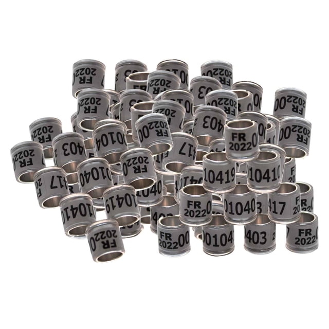 Greeniant 100 piezas 2022 aluminio paloma carreras paloma pie anillos bandas Suministros para pájaros Blanco