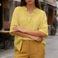thumbnail image 2 of Guluxicc V Neck T Shirts for Women 3/4 Sleeve Solid Color Drawstring Neck Loose Fit Casual Oversized Womens Tee Shirts Cozy Tops, 2 of 8