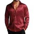 thumbnail image 3 of Men's Silk Satin Dress Shirts Jacquard Long Sleeve Floral Button Up Shirts Party Prom Wedding Shirt, 3 of 5