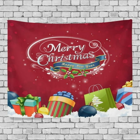 - POPCreation Merry Christmas Wall Tapestry Xmas Wine Red Gift Box Home Decor Tapestry Wall Hanging for Dorm Throw Living Room 40x60 inches