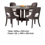 Benjara Zoko 5pc Round Dining Table Set- White Polyester Chairs- Ash Gray Wood