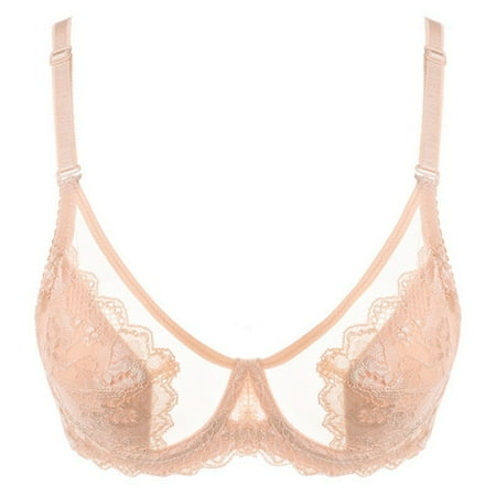 

Ultra Thin Lace Embroidery Sexy Transparent Bra Soft Underwired Push Up Breathable Casual Bralette Skin 40(90) E