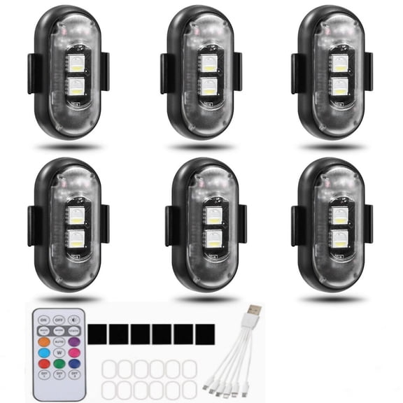 6PCS Wireless LED Lights for Car with Remote Control,Wireless LED Strobe Lights 8 Colors USB Charing IP65 Waterproof Anti-Collision Warning Light for Car Interior Truck Motorcycle Drone Aircraft Bike