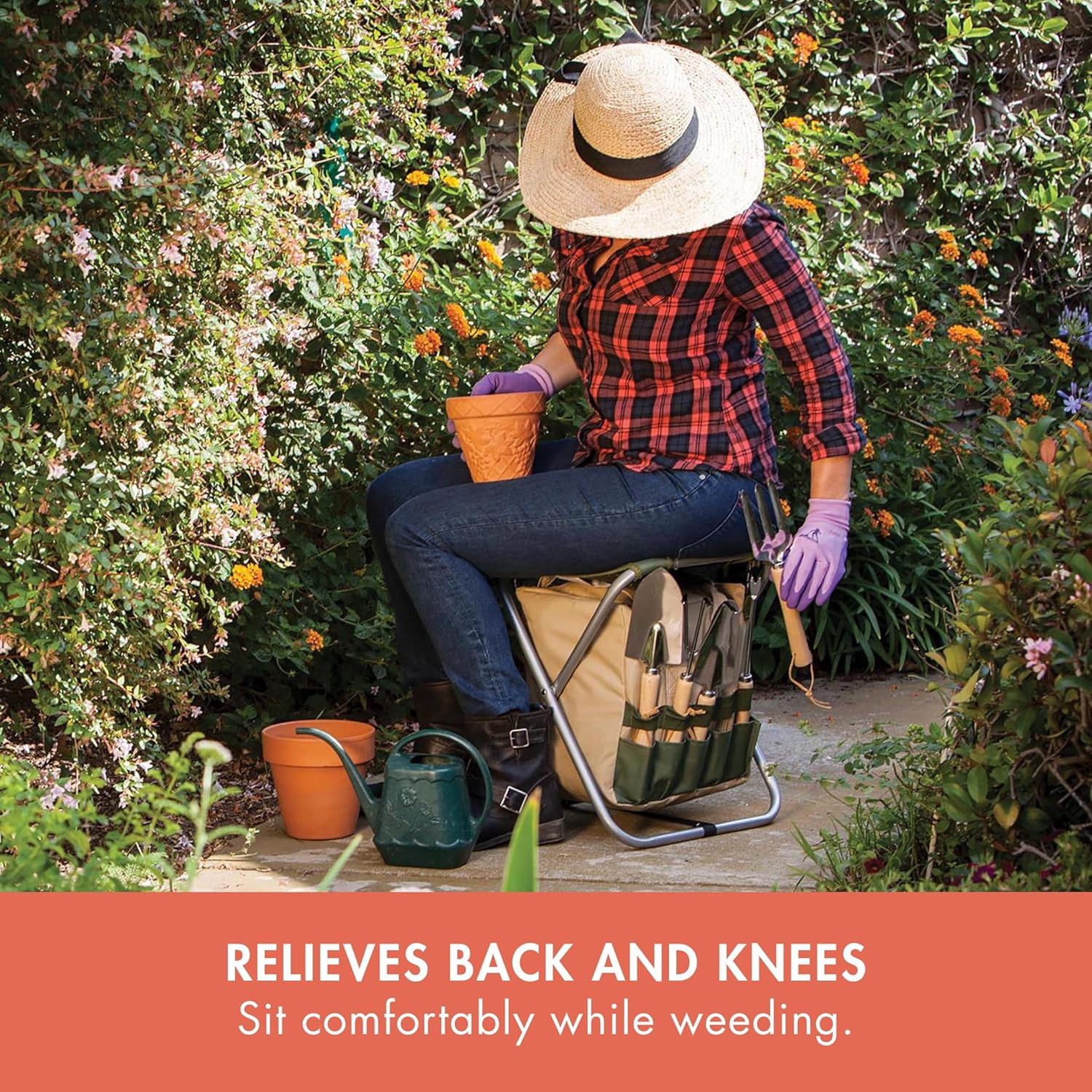 Garden Kneeler and  with Detachable Tote Organizer, Folding Gardening  for Weeding & Yard Work