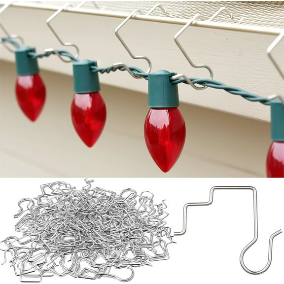 NOGIS 50 Pcs Gutter Hooks Clips for Christmas Outdoor Lights Hanging Gutter Guards Stainless Steel Light Hooks Clips for Outdoor Halloween Christmas Mesh Leaf Filter Eaves Fences (Silver)