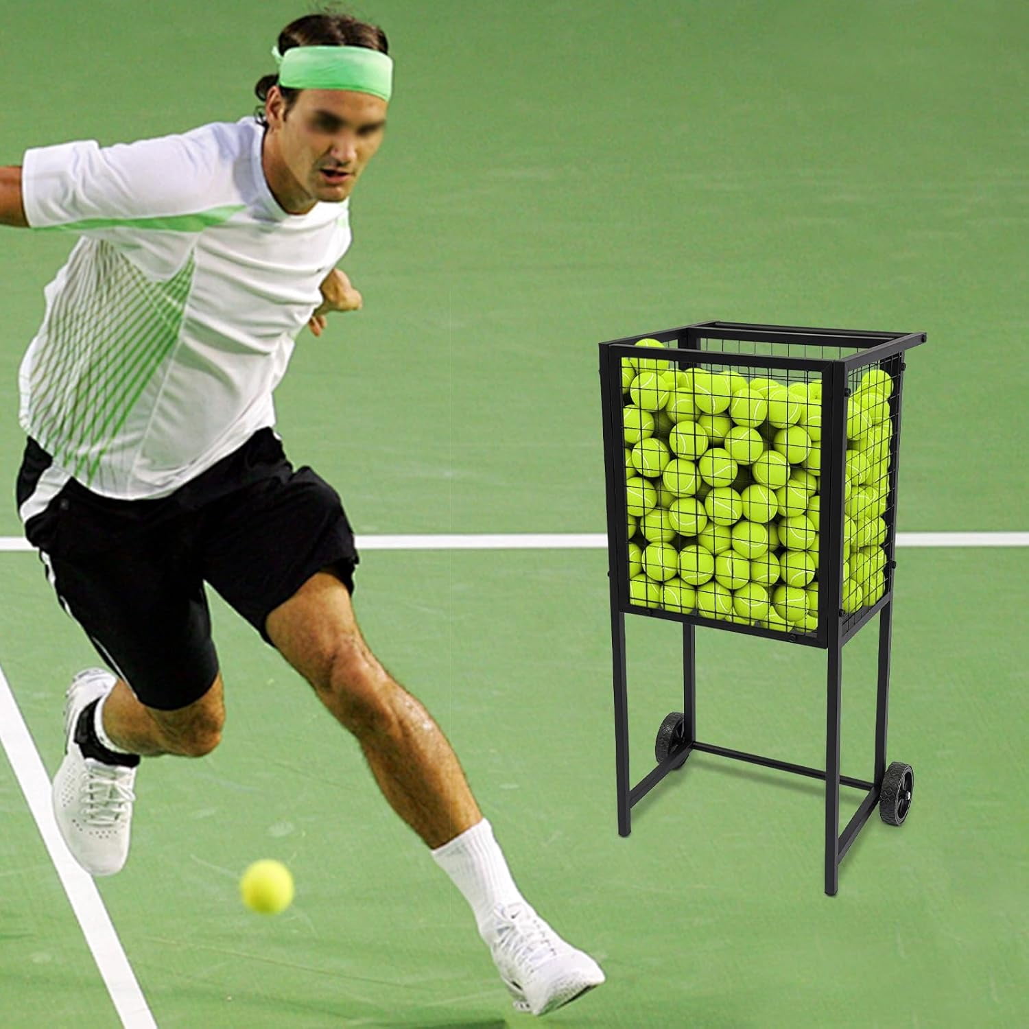 Portable Tennis & Pickleball Hopper, Tennis Ball Cart Compact Design, Lightweight Tennis Balls Basket Load Capacity 30 lbs, Smooth Rolling Cart for Tennis Balls, Sturdy Lightweight Construction