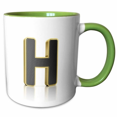 

3dRose Monogram letter H in golden metal with perforated front in gray - Two Tone Green Mug 11-ounce
