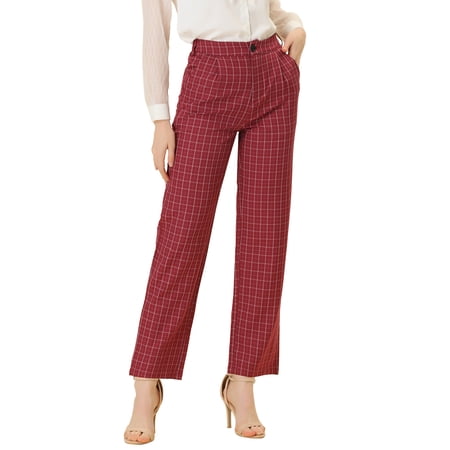 MODA NOVA Juniors Plaid Elastic Waist Button Zipper Straight Leg Long Pants