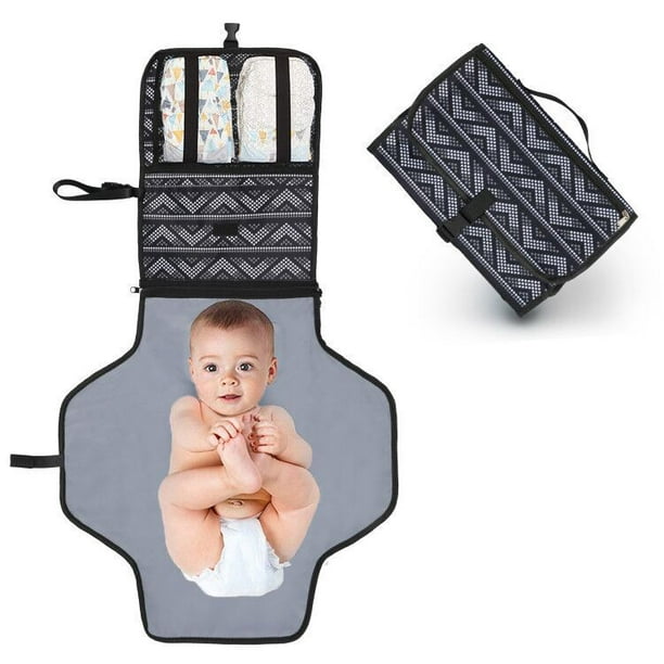 Matelas à langer portable pour bébé, sac à langer, station de tapis de  voyage solide noir compact, dispose d'un oreiller rembourré doux pour les  voyages en avion et une utilisation quotidienne. 