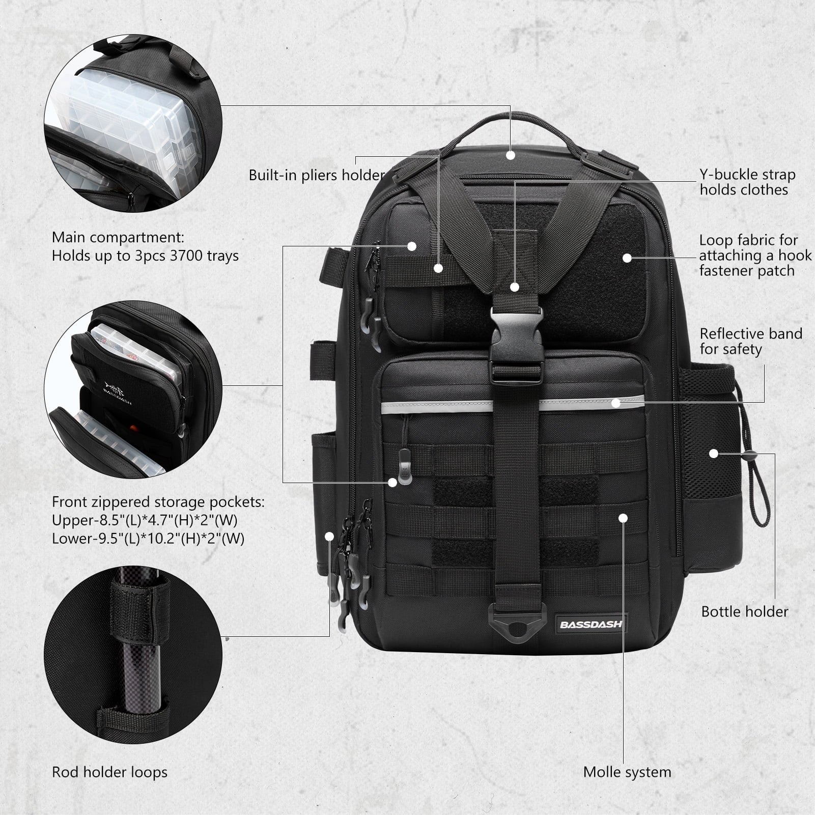 Bassdash Convertible Fishing Backpack Sling Bag with Rod Holder, Adjustable Tactical Water-resistant Tackle Storage Pack FP07