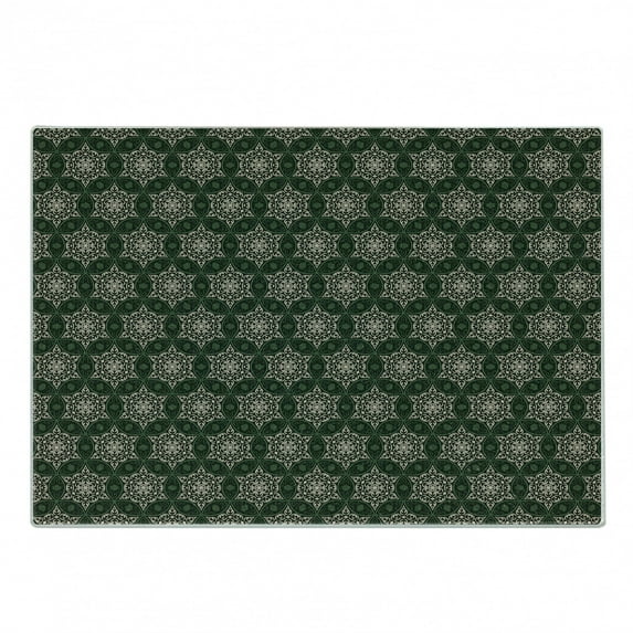 Vintage Cutting Board, Bicolor Abstract Design with Floral Motifs Timeless Retro Illustration, Decorative Tempered Glass Cutting and Serving Board, Small Size, Emerald Beige, by Ambesonne