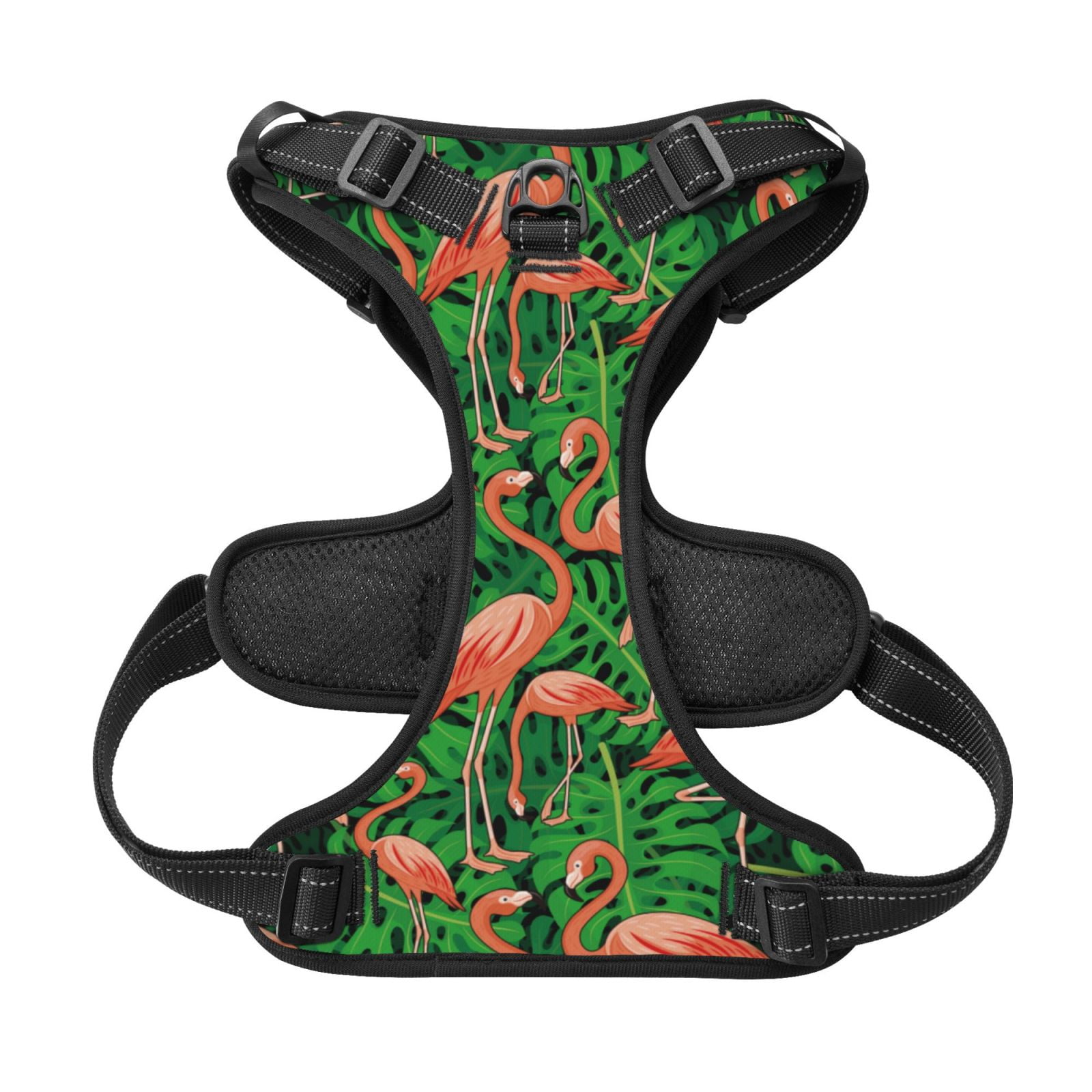 Kdxio Flamingo Print No Pull Dog Harness Adjustable Reflective Oxford Easy Control Medium Large Dog Harness for Training and Everyday-Large