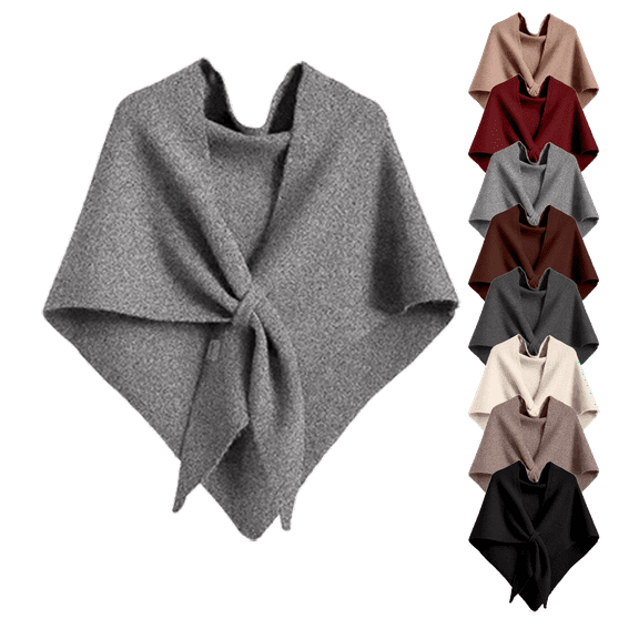 Mohiass Knotted Triangle Wool Scarf for Women - Gray Wool Blend Shawl, All Seasons Versatile Warm Wrap for Winter & Fall