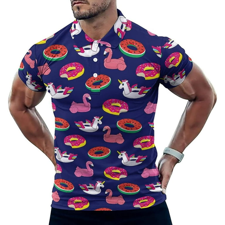 Pink Flamingo Donut Men s T Shirt Short Sleeve Casual Polo Shirt