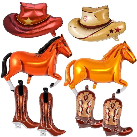 8PCS Western Balloons, Cowboy Balloons, Cowgirl Boot Hat Horse Aluminum Foil Balloon for Birthday, Rodeo Party Decorations