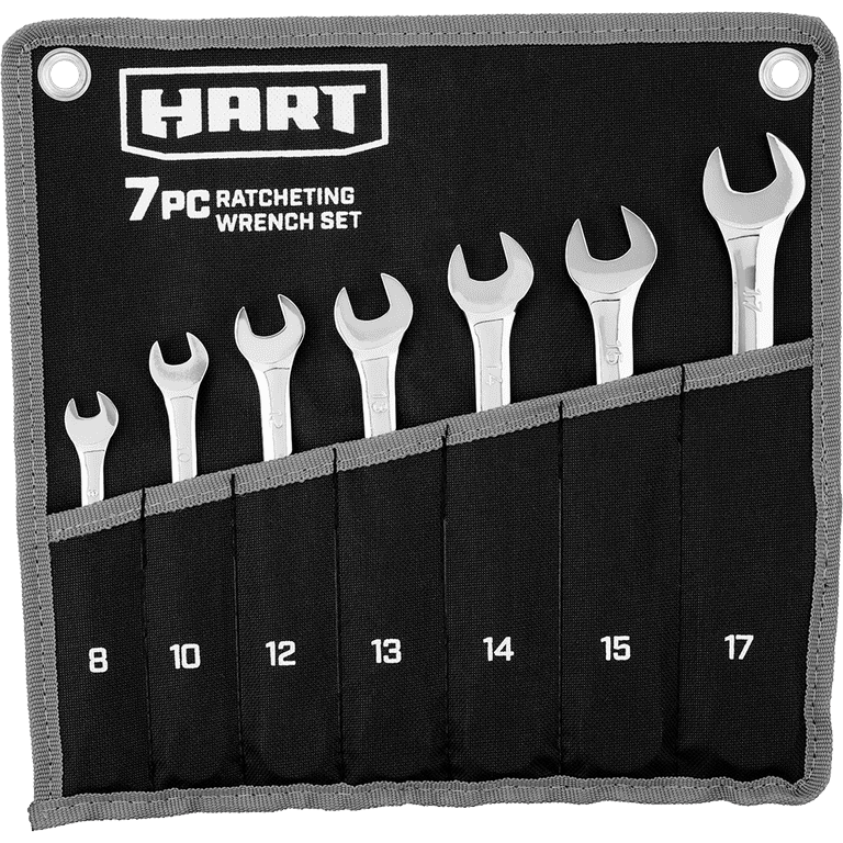 HART 7-Piece MM Ratcheting Wrench Set with Tool Pouch, Chrome