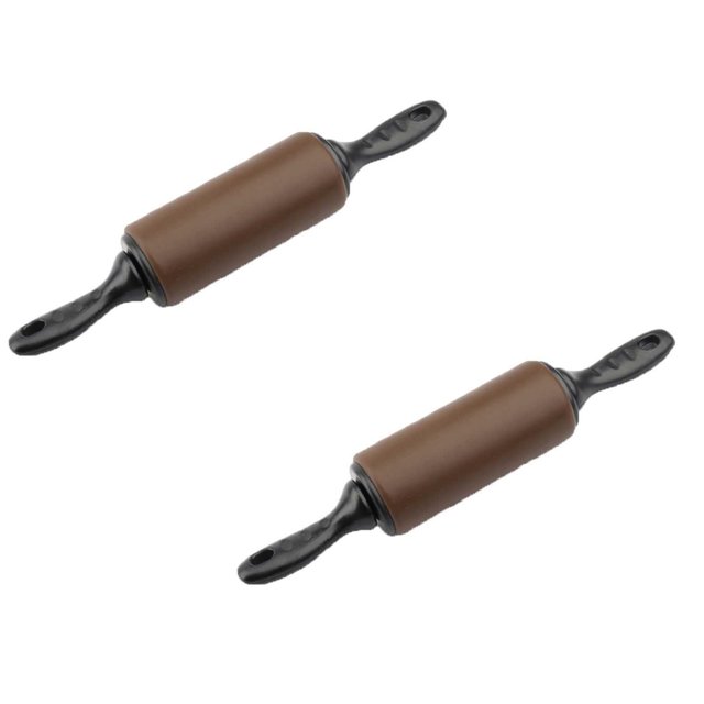Oleegame 2PC Dough Tool Wooden Plastic Pin Kitchen Rolling Non-stick Silicone Roller Kitchen,Dining Bar Brown