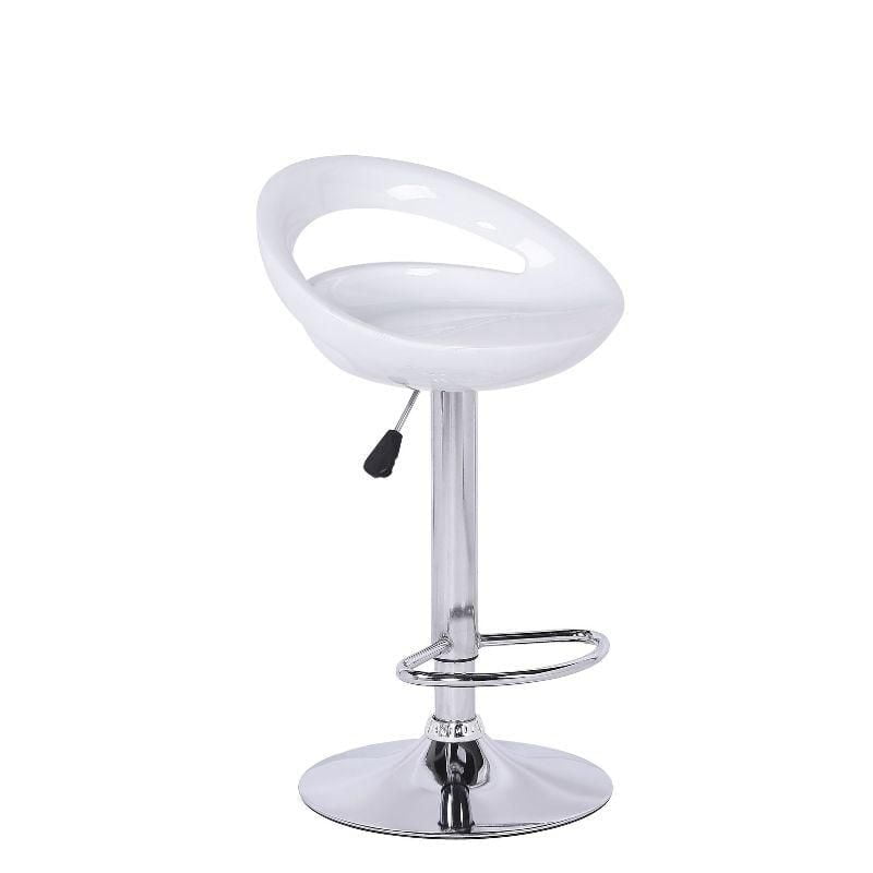 Heavenly Collection White Round Stool, White Adjustable Stool, White Plastic Stool, White Shiny Stool with Stainless Steel Base, White Low Back Stool with Footrest, Plastic Stool, Kitchen Stool, Islan
