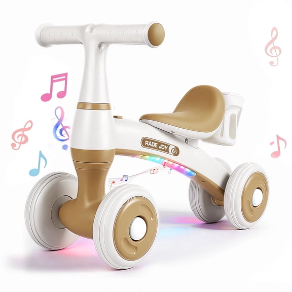 Light-Up Toddler Balance Bike with Music 4-Wheel Adjustable Baby Walker for 1-3 Yr Girls & Boys 12-36 Months First Birthday Ride-On Gift